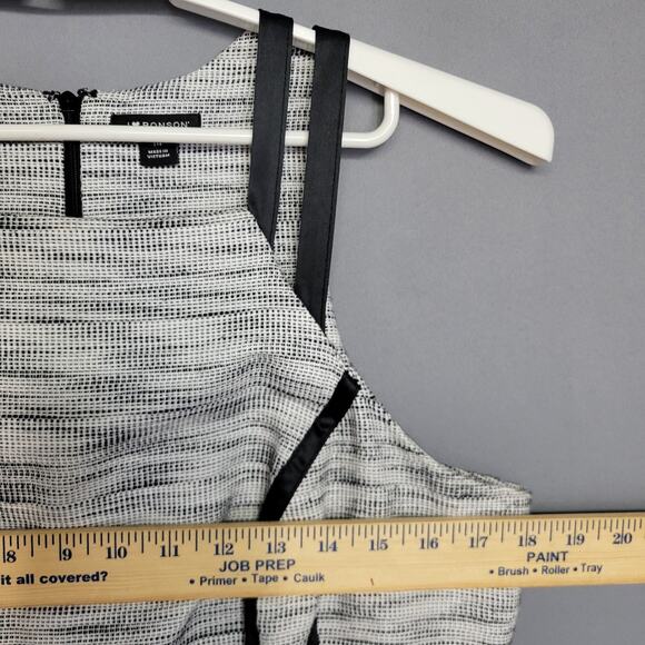 I Love Ronson Sheath Dress Womens 14 Tweed Linen Blend Black White Halter - Picture 6 of 12